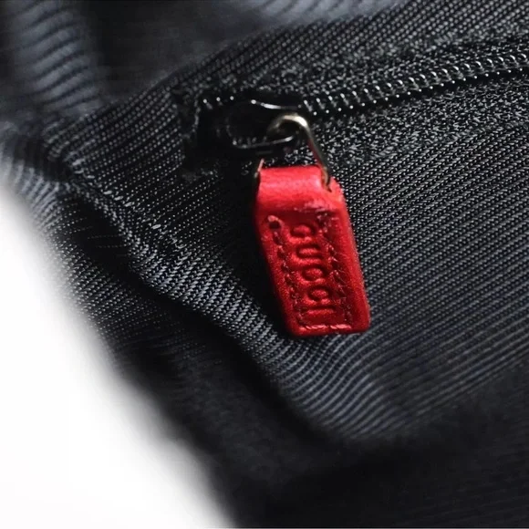 GUCCI Logo GG Pattern Shoulder Bag Canvas Leather Red Black Gold Italy 68HB984 - Picture 14 of 16